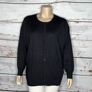 Ashley Stewart NWT Size 26 Classic Black Button Down Sweater Cardigan